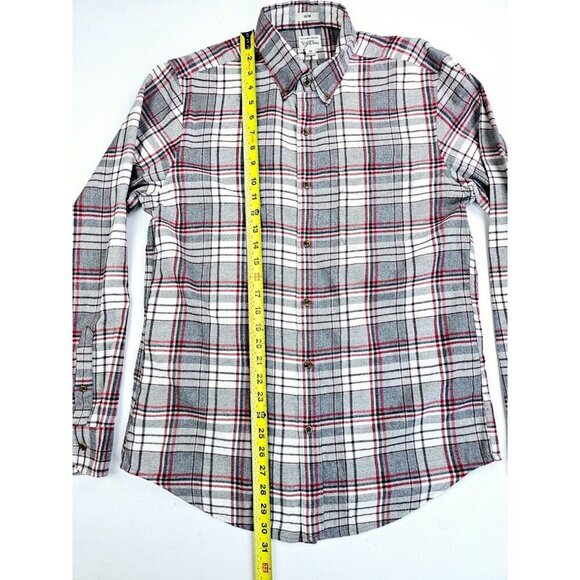 J. Crew Slim Size Medium Men's Gray White Black Red Check Cotton Flannel Shirt - Picture 10 of 11